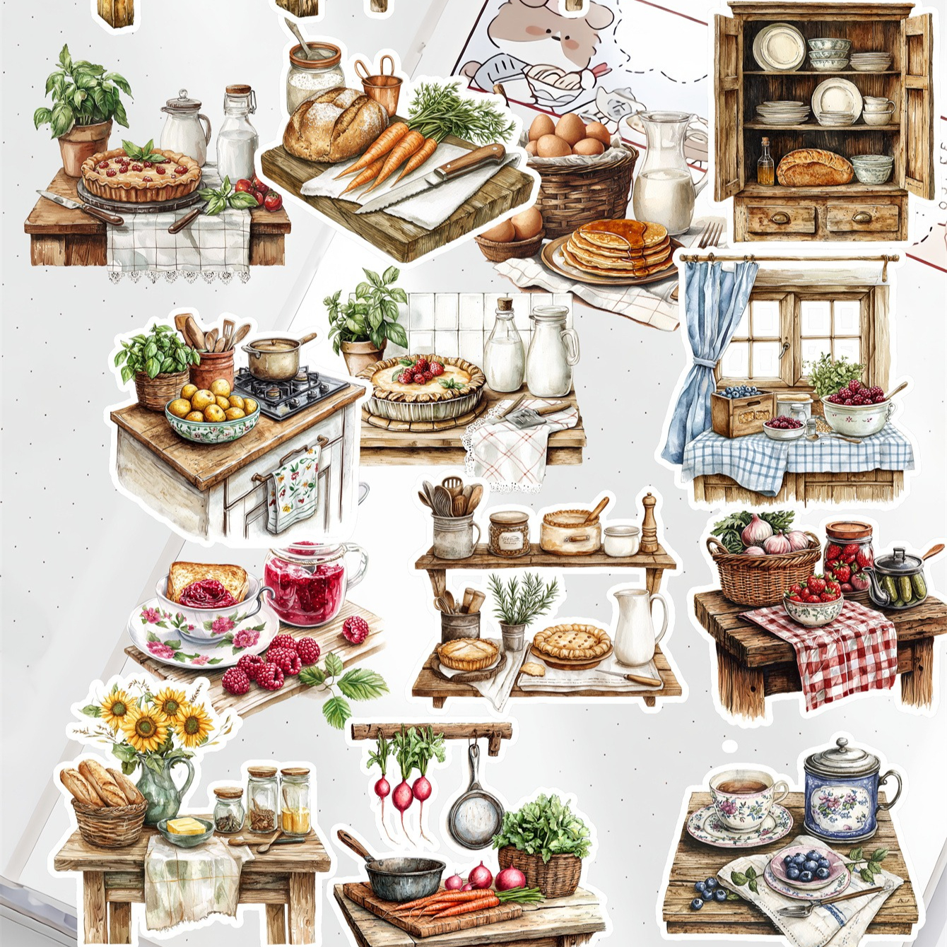 Home Cooking Meals - 20pcs Watercolor Village Kitchen Home Cooking