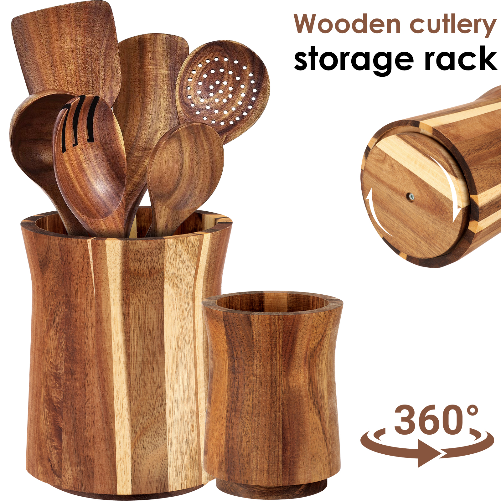 Home Cooking Meals - 360° Rotating Utensil Holder Wood Kitchen