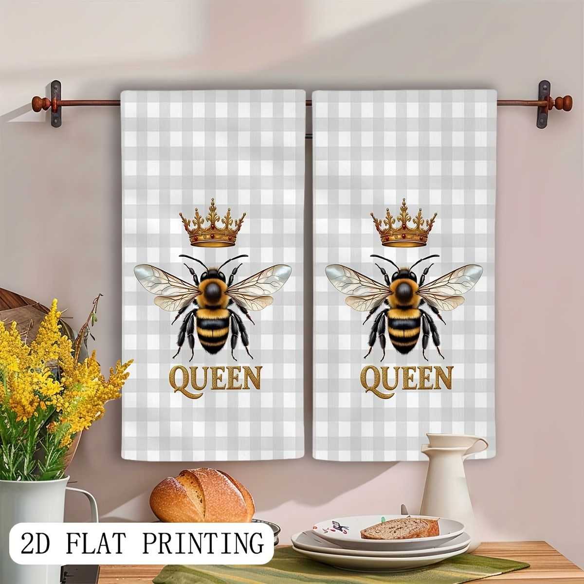 2Pcs, Plaid Queen Bee Garden K - مراجعة Home Cooking Queen وسعره