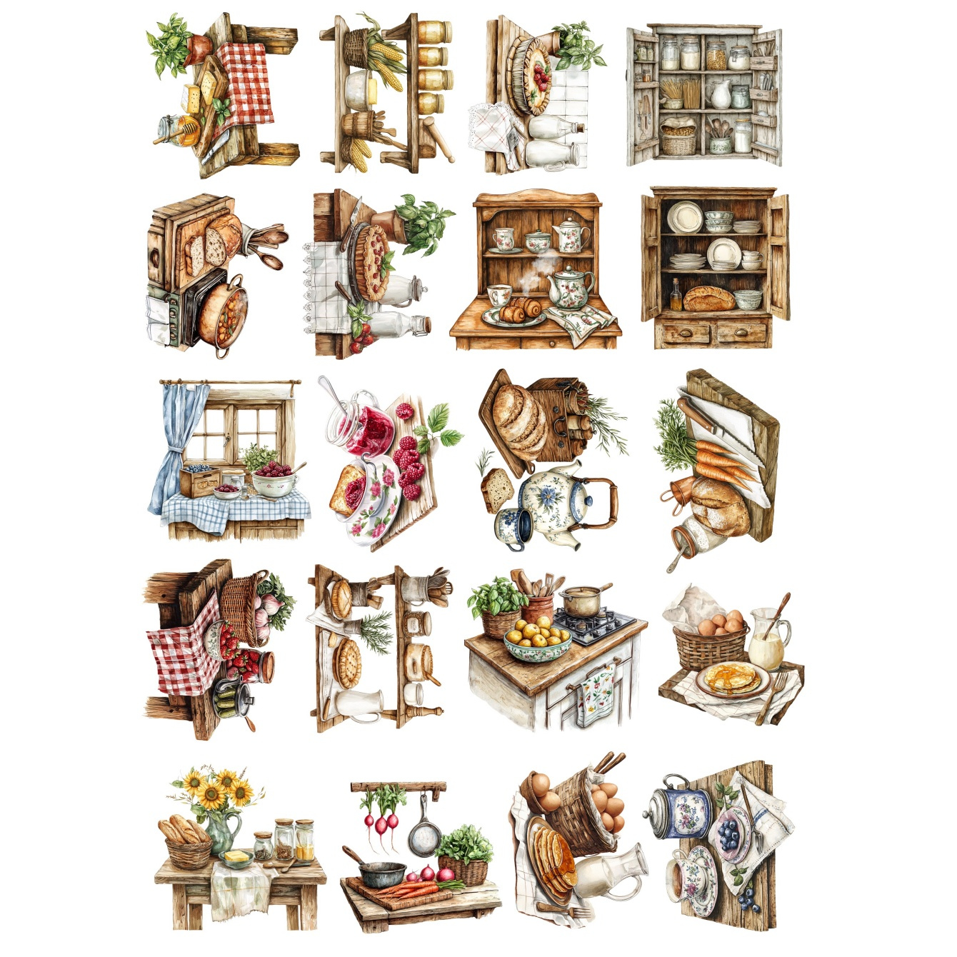 20pcs Watercolor Village Kitch - مراجعة Home Cooking Meals وسعره