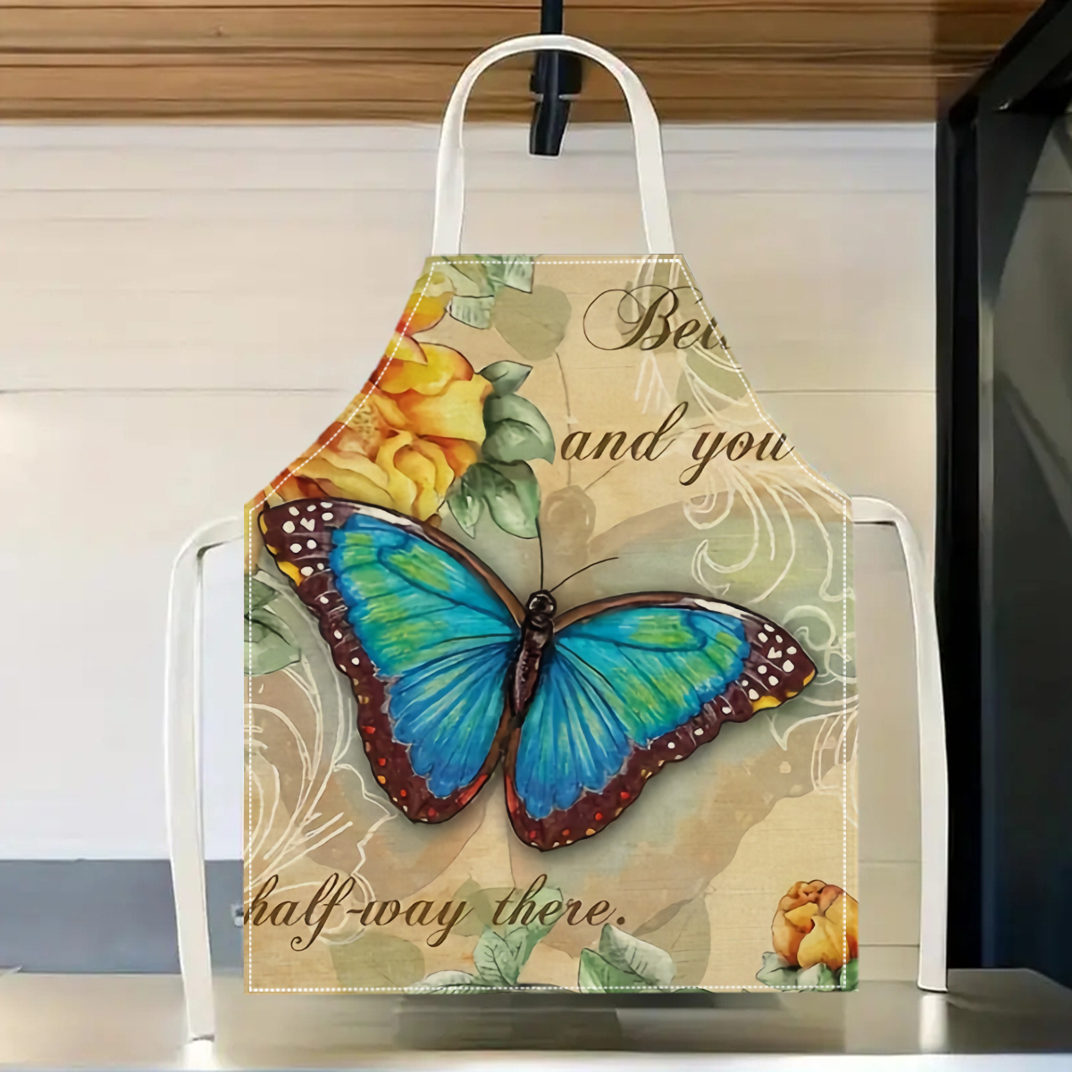 1pc Butterfly Flower Art Apron - مراجعة Home Cooking Quotes وسعره