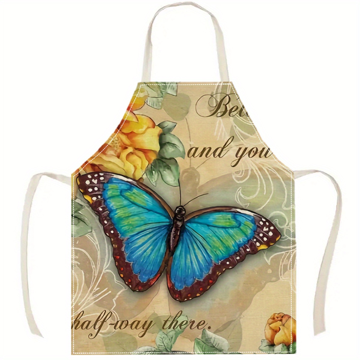 1pc Butterfly Flower Art Apron - مراجعة Home Cooking Quotes وسعره