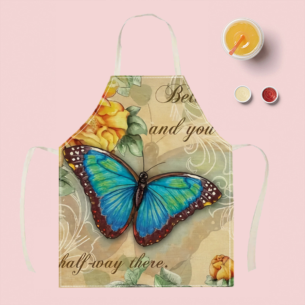 1pc Butterfly Flower Art Apron - مراجعة Home Cooking Quotes وسعره