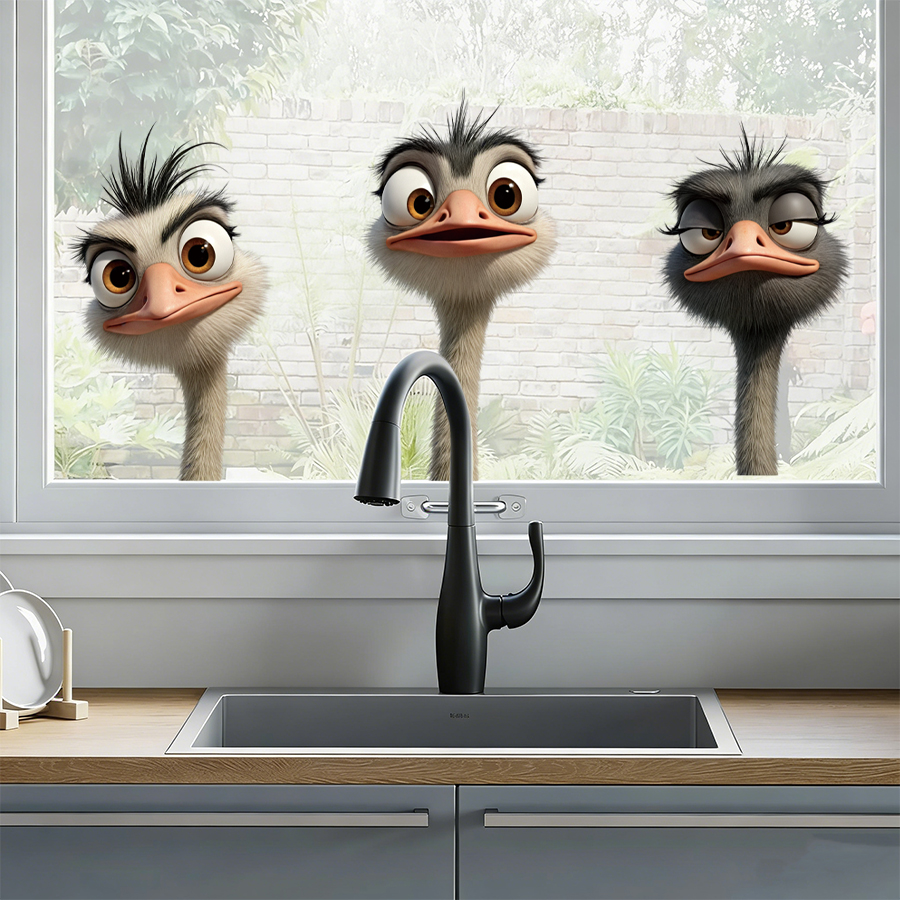 3Pcs Cartoon Ostrich Window De - مراجعة Home Cooking Kitchen وسعره